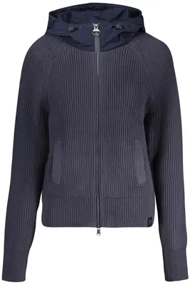 Produktbild von Blaue Damen-Strickjacke mit Kapuze: Nachhaltiger Cardigan mit Details