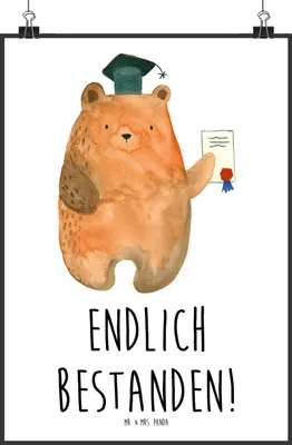 Produktbild von Mr. & Mrs. Panda Bild Bär Prüfung DIN A1 - Weiß - Geschenk, Teddy, Zeugnis, Wanddekoration, Bestanden, drucke, Wandbild, Abschluss, Prüfungen, Abschlusszeugnis, Abitur