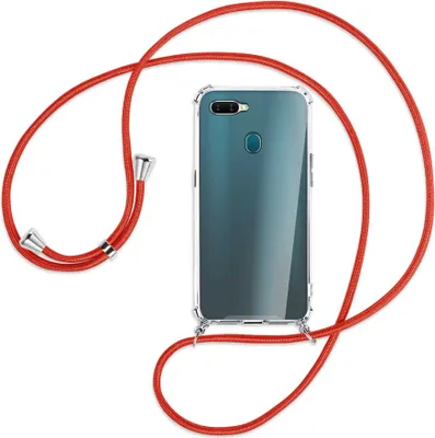 Produktbild von Handykette Backcover-Schutzhülle mit Band (Metall silberfarben) für Oppo A7 / AX7 - rot