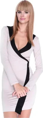Produktbild von Damen Minikleid Wickelkleid V-Ausschnitt; Beige/S/M 36/38