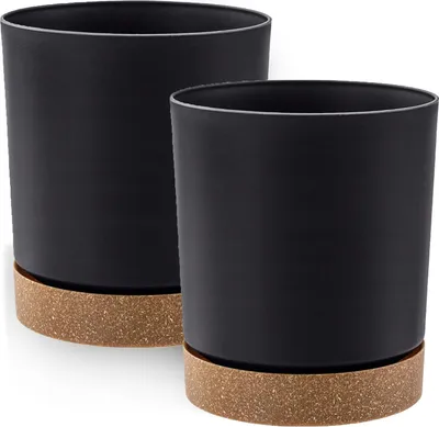 Image de Pots de fleurs décoratifs Set de 2 - Pots de fleurs en plastique anthracite pour grandes et petites plantes