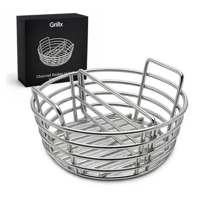 Zdjęcie produktu dla Kosz na węgiel Grillx 13 cali – z wyjmowaną przegrodą – stal nierdzewna – akcesoria do kamado