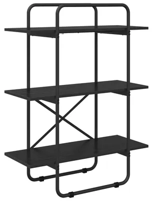Zdjęcie produktu dla Półka na książki, 3 poziomy, 80 x 35 x 105 cm, płyta wiórowa, kolor czarny, imitacja dębu