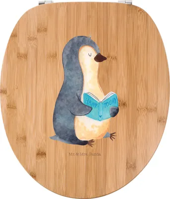 Produktbild von Mr. & Mrs. Panda Klodeckel Pinguin Buch - Transparent - Geschenk, Freizeit, Urlaub, Ausruhen, Klo-Deckel, holz wc sitz, Ferien, Nichtstun, Klobrille