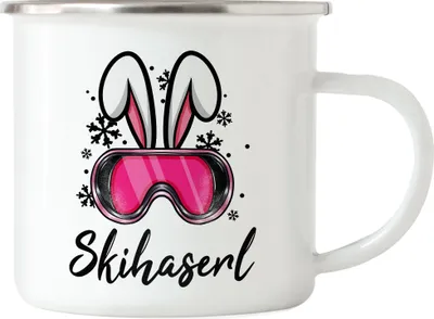 Produktbild von Skihaserl Emaille Tasse Apres Ski Skihase Skifahren Lustig Skilehrerin Winterurlaub Skiurlaub