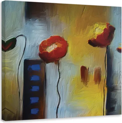 Image de Toile deux coquelicots orange 30x30 cm Feeby couleur tableau mural prêt à accrocher