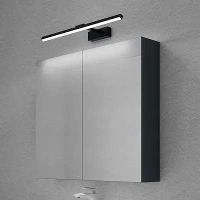 Produktbild von doporro Spiegelschrank Wandschrank in matt Anthrazit 80x70 cm Hängeschrank Aufbewahrungsschrank mit LED Spiegelbeleuchtung 60cm (Sandschwarz)