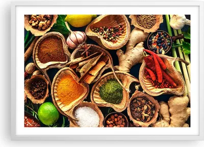 Produktbild von Gerahmtes Poster - Weißer Rahmen - Küche Essen Kräuter Gewürze - 70x50 cm - Wand Bild - Wanddeko - Wandbilder - Wandposter - Bilderrahmen - Bilder - Kunstdruck - Wandbild - P2WAA70x50-2844