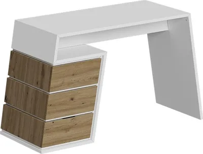 Produktbild von Schreibtisch Vicco Okaro Weiß/Eiche 105 x 50 cm mit 3 Schubladen, Model 57466