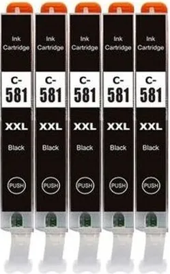 Image de 5 x cartouche d'encre compatible avec Canon CLI-581 BK XXL Noir avec puces et indicateur de niveau de remplissage