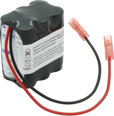 Produktbild von Notleuchtenakku NiMH 7,2V 1100mAh F2x3 Mignon AA mit 150mm Kabel und 2,8mm Fastonbuchsen