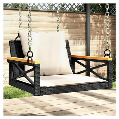 Produktbild von Hängesessel mit Kissen Schwarz 63x62x40 cm Poly Rattan