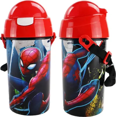 Produktbild von Marvel Spiderman Trinkflasche Flasche mit Trinkhalm Gurt 500 ml