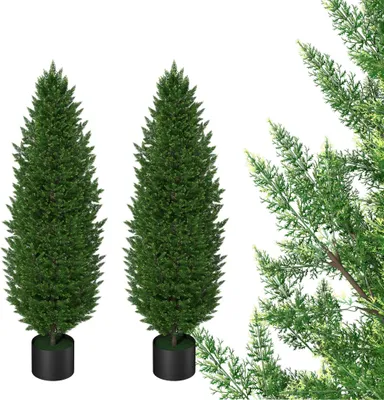 Zdjęcie produktu dla TRMLBE 2 sztuki sztucznej rośliny 120 cm Sztuczne rośliny w doniczkach Wyglądają jak prawdziwe Cyprys Dekoracja do salonu Rośliny dekoracyjne do sypialni, biura, balkonu i ogrodu