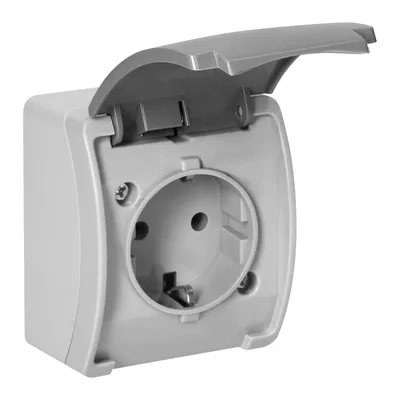 Produktbild von Steckdose Aufputz Schuko mit Deckel Außenbereich Feuchtraum grau IP54