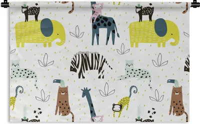 Produktbild von MuchoWow® Wandteppich Wandbehang Tiere - Dschungel - Pastell - Kinder 90x60 cm Tapisserie Dekoration Wandtuch - Wandskulpturen - Bildteppich