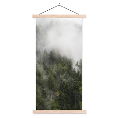 Produktbild von MuchoWow® Textilposter Wald - Nebel - Berg 60x120 cm mit holzfarbenen Rahmen - Holz