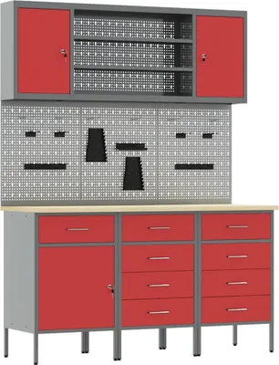Productafbeelding van Werk kast met lade 7 st Rood en Grijs Engineered hout en staal