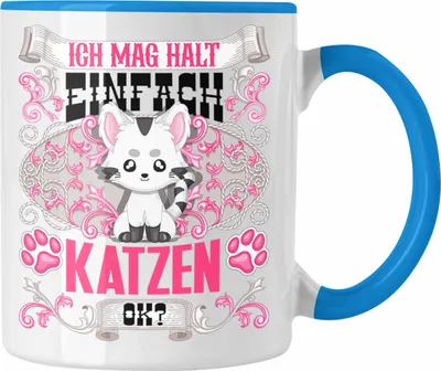 Produktbild von Trendation - Katzen Tasse Geschenk Katzen Mama Besitzer Spruch Geschenkidee Ich Mag Halt Einfach Katzen Ok (Blau)