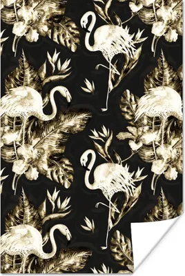 Produktbild von MuchoWow® Poster Blumen - Gold - Flamingo 80x120 cm - Papierdruck