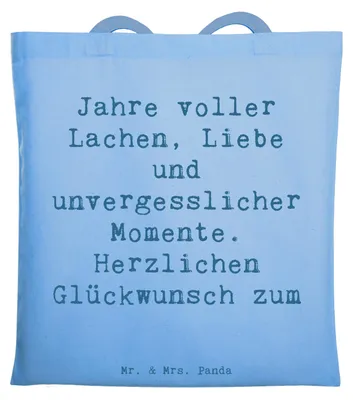 Produktbild von Mr. & Mrs. Panda Tote Bag Spruch 89. Geburtstag - Sky Blue - Geschenk, Einkaufstasche, einzigartiger, Shopping Tasche, Lachen, Happy Birthday, Dankbarkeit, Laptoptasche