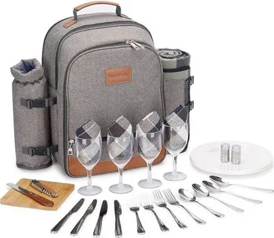 Produktbild von Picknickset für 4 Personen mit Servietten, Kühltasche, Flaschenhalter und wasserdichtem Picknicktuch