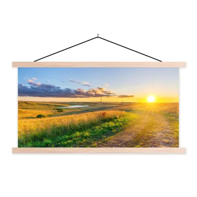Produktbild von MuchoWow® Textilposter Sonne - Natur - Landschaft 120x60 cm mit holzfarbenen Rahmen - Klemmleiste