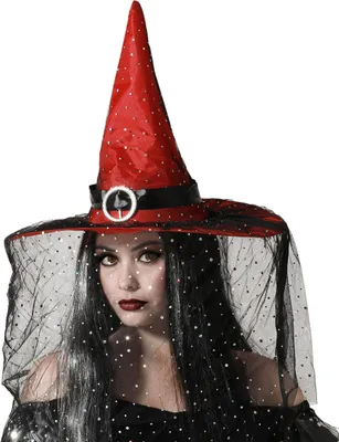Produktbild von Hexenhut in Rot mit elegantem Schleier Accessoire - Einheitsgröße