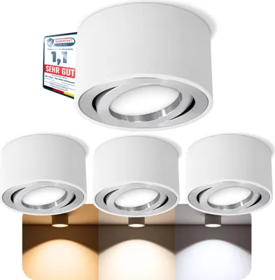 Produktbild von SSC-LUXon 4er Set CELI-1 LED Aufbauspot weiß rund - flach & schwenkbar - Aufbaustrahler inkl. wechselbarem LED 230V Modul 4W drei einstellbaren Lichtfarben 3CCT