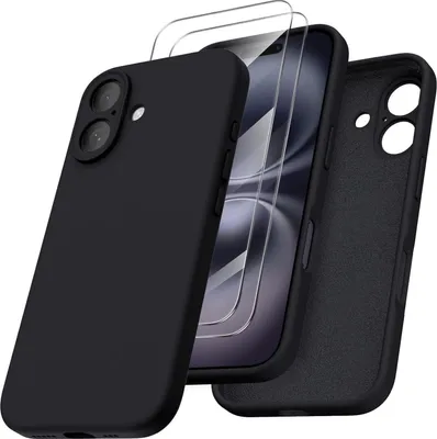 Produktbild von ORNARTO iPhone 16 Hülle Silikon Kameraschutz 2 Schutzfolien 6.1 Zoll Schwarz