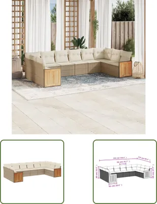 Produktbild von The Living Store 10-tlg. Garten-Sofagarnitur mit Kissen Beige Poly Rattan