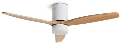 Produktbild von Deckenventilator mit Licht Lautlos DC Holzflügel Leros Helles Holz Fernbedienung Groß (über 20 m²) 132 cm Weiß