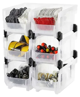 Obrázek produktu pro VEVOR stohovací boxy, 377 x 215 x 180 mm (balení 6 kusů), otevřené úložné boxy pro organizaci a skladování, otevřené úložné boxy do skříní, garáží, na drobné díly, kancelářské potřeby a další příslušenství, průhledné