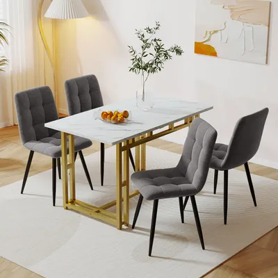 Immagine prodotto di Tavolo da pranzo e quattro sedie okwish, set da pranzo moderno per cucina, mobili da pranzo, sedie da pranzo in lino nero e grigio scuro, dimensioni 120 x 70 cm