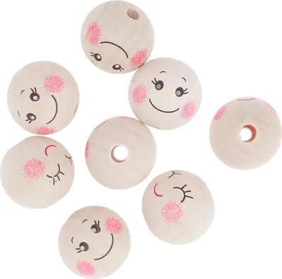 Produktbild von Holzperlen Kugeln LÄCHELNDE GESICHTER 3cm 8St.