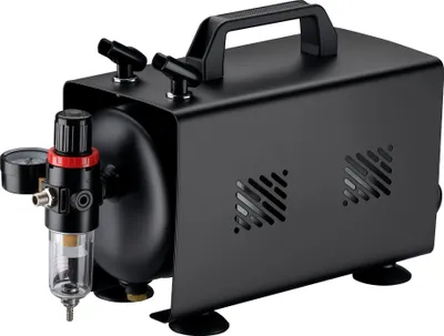 Produktbild von Wiltec Airbrush Kompressor AS18TB 1/6 PS, Druckluftkompressor mit 20-23 l/min Luftzufuhr, Kompressor für Airbrush-Pistole mit 1-Liter-Tank, Luftkompressor für Airbrush-Design