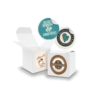 Produktbild von SET Selbstgemacht(Motiv44) 24x Faltschachtel Würfel 5cm weiß  + Sticker