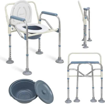 Image de Chaise de toilettes Izrielar Réglable en hauteur Chaise de toilettes avec seau, chaise de douche antidérapante, chaise de bain, chaise de douche pour personnes âgées et handicapées, etc.