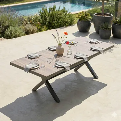 Produktbild von Ausziehbarer Gartentisch aus Aluminium und Keramik Braun - Oviala Tivoli