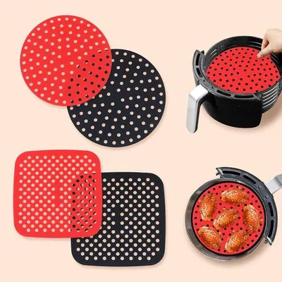 Obrázek produktu pro Silikonové podložky do fritézy Airfryer pro 4 kusy, omyvatelné nepřilnavé podložky, kulaté a čtvercové kuchyňské doplňky pro fritézu Airfryer.