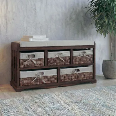 Produktbild von Kommode und Sitzbank mit 5 Schubladen, 45x77x36cm, Shabby-Look, Vintage  braun