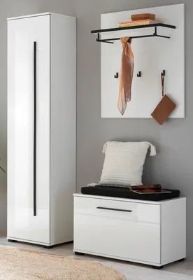 Produktbild von Garderobe Set 4-teilig "Design-D" in weiß Hochglanz 140 x 200 cm