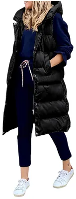 Produktbild von Daunenweste für Damen mit Kapuze und Taschen, ideal für den Winter