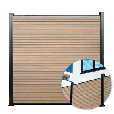 Produktbild von WPC Sichtschutzzaun Kronos mit robusten Aluminium-Pfosten 180x180 cm Teak