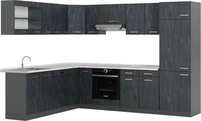 Produktbild von Eckküche Vicco R-Line Schwarz Beton/Anthrazit 287 x 60 cm AP Marmor, Model 47424
