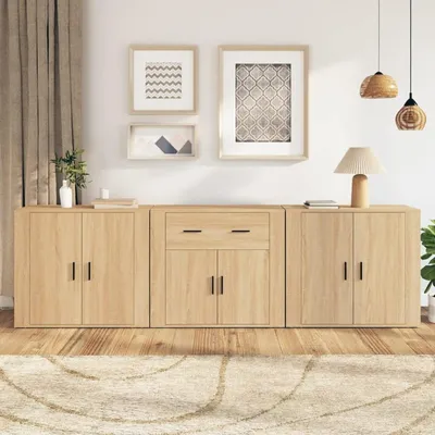 Image de Ensemble de meubles de rangement – 3 pièces – Armoire de rangement – Chêne Sonoma – Meuble de salon – Ensemble d'armoires