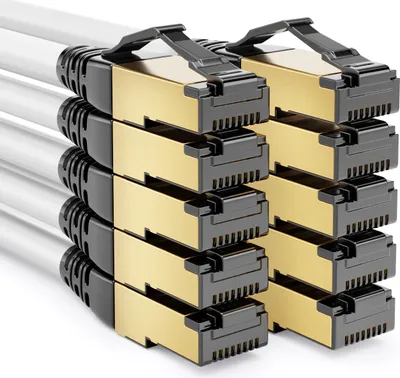 Produktbild von deleyCON 10x 0,25m CAT8.1 Patchkabel Netzwerkkabel Datenkabel S/FTP PIMF 2000 MHz 40 Gbit RJ45 LAN DSL Kabel CAT.8 Ethernet Kabel RJ45 Stecker - Weiß