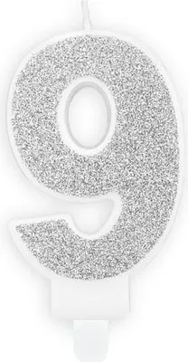 Produktbild von Kerze Zahl „9“ Silber Glitzer