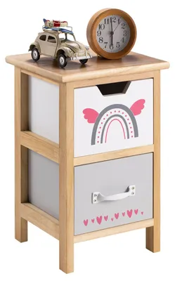 Produktbild von Kommode ESTA mit 2 Schubladen, kleines Standregal für Kinderzimmer, Nachttisch in natur lackiert