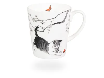 Produktbild von tea4chill Könitz Kaffeetasse Katze mit Schmetterling. Teetasse 500ml Fine Bone China Porzellan. Design modern, lustig
